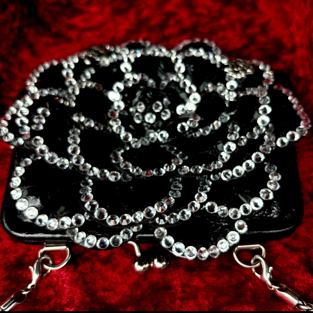 Brighton Black Roselie Patent Leather Bling Coin Purse Bag Pewter Bedazzled Cute - Picture 5 of 17